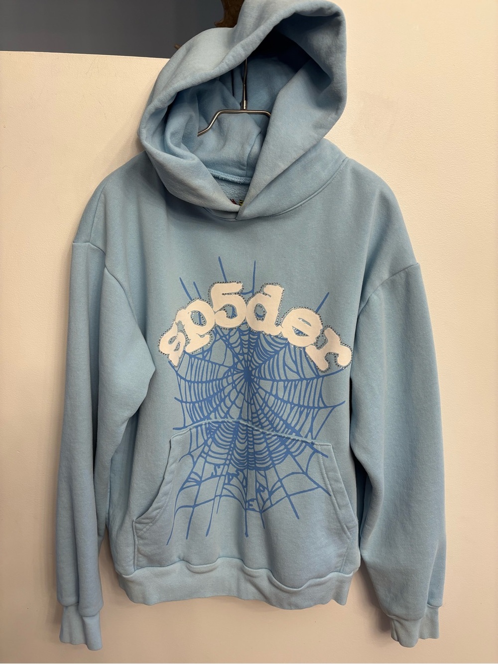 sp5der Sky Blue OG Web hoodie with rhinestones size Large